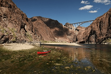 hoover dam and dam bridge from below