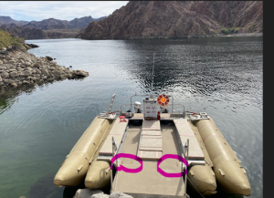 Getting on the boat — two stairs down