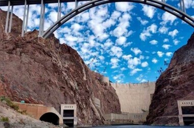 Hoover Dam Bridge view from water